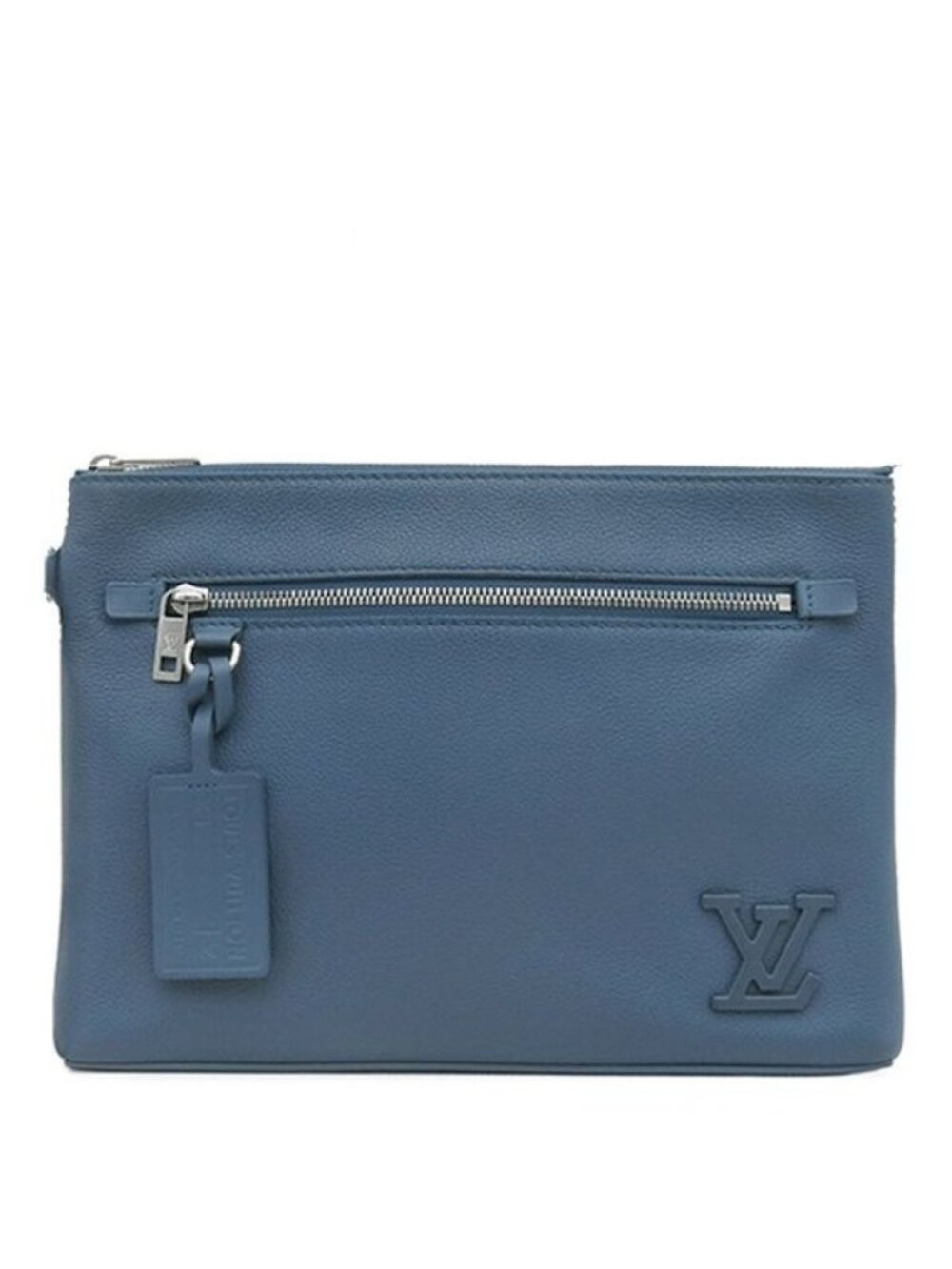 Louis Vuitton Clutch LV Aerogram Pochette iPad Grain Calf Leather Blue Silver